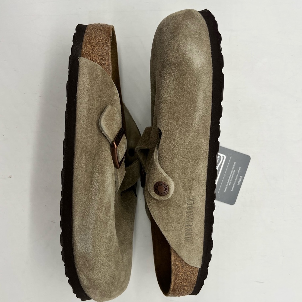 Birkenstock Boston Women 9 Men 7 Narrow Taupe Suede Clogs Slip On Shoes - Picture 12 of 16